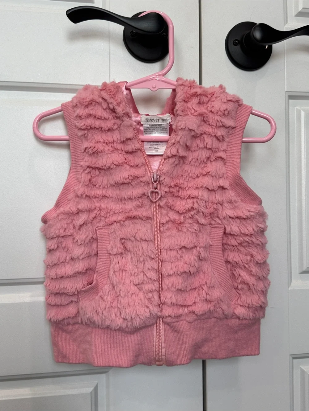 Unicorn Hood Faux Fur Pink Vest Toddler Girls Heart Zipper, Super Soft, 3T
